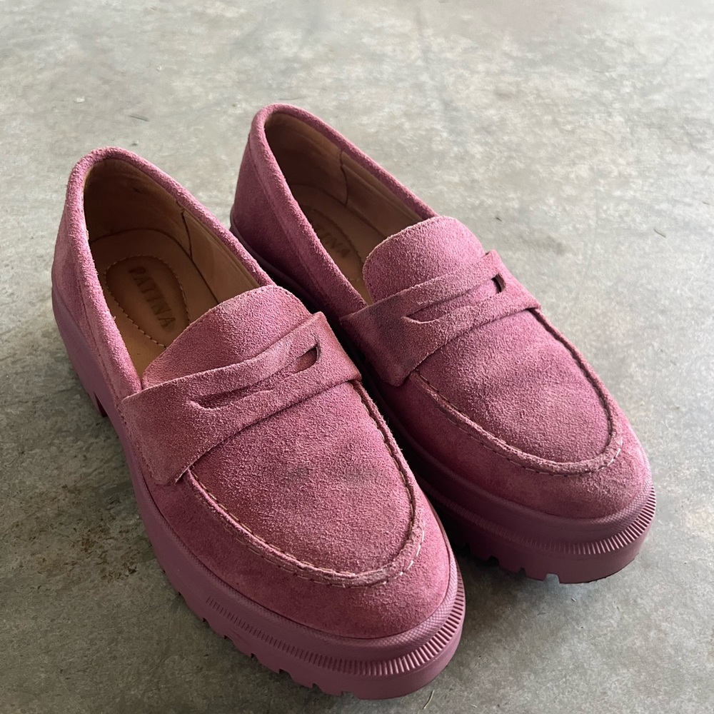 Pink Leather Chunky Loafers Size 7.5